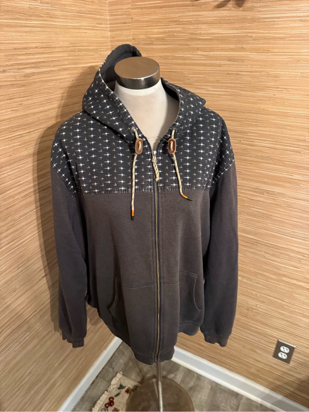 Howler Brothers Charcoal Zip-Up Hoodie with Patterned Hood